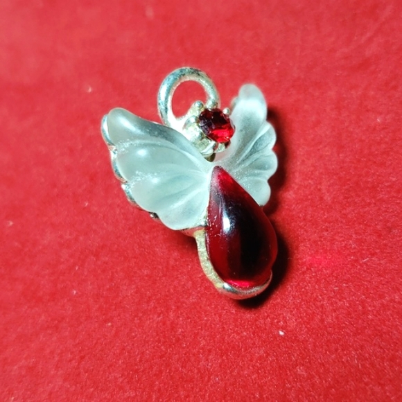 OLIT Faux Ruby & Silver Angel With Iridescent Wings Lapel Pin Made In USA - Picture 4 of 8